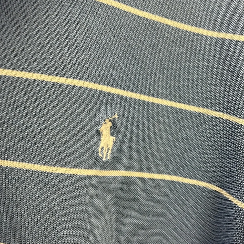 Ralph Lauren Polo Golf Shirt Blue White Stripe Pima Cotton Mens Large Preppy